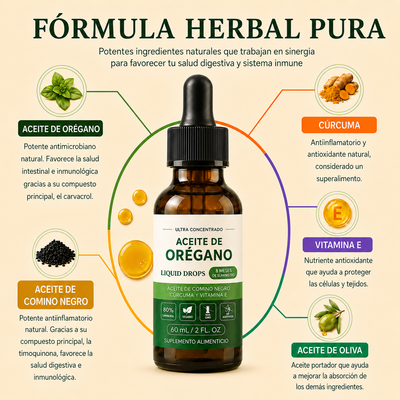 Herborá™ | Aceite de oregano | Suplemento en gotas para hinchazón crónica y salud digestiva.